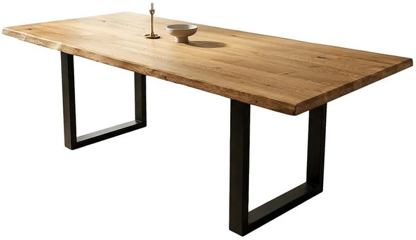 Massivart® Baumkantentisch Esstisch Wildeiche geölt / Baumkantenoptik »DALIUS«, 40 mm Tischplatte / U-Gestell schwarz Metall / Industrial Look