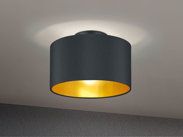 Dimmbare LED Deckenleuchte mit Stoff Lampenschirm in Schwarz Gold Ø 30cm