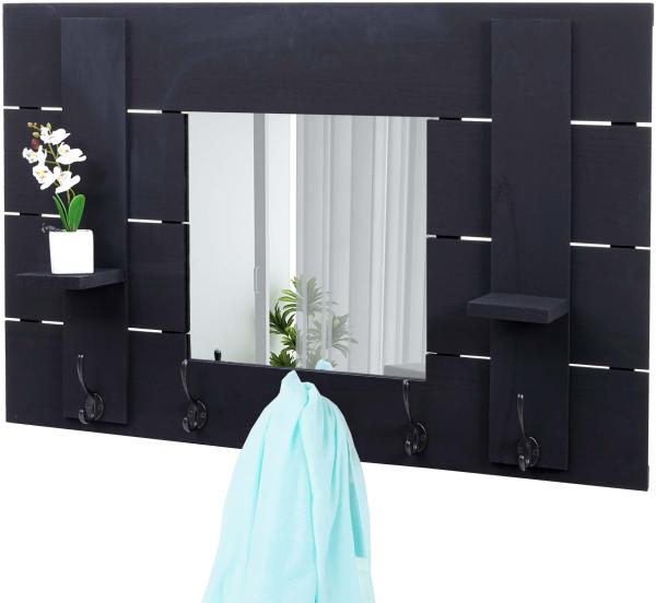 Wandgarderobe HWC-C89 mit Spiegel, Garderobenpaneel Garderobe, Shabby-Look Vintage, 5 Haken 90x60cm ~ dunkelgrau, shabby