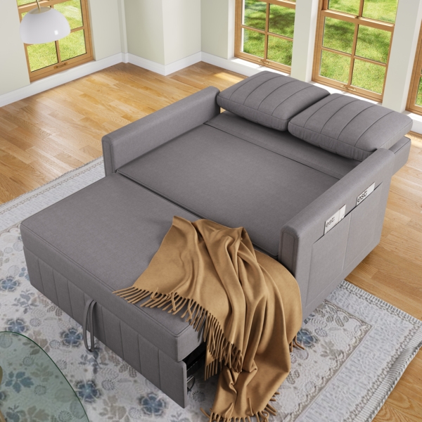 Klappsofa mit Schlaffunktion 2-in-1 Sofa Bett, Baumwoll-Leinen Bezug, verstellbare Rückenlehne, platzsparendes Schlafsofa mit Kissen