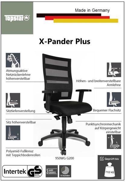 Topstar X-Pander Plus Schreibtischstuhl mit Armlehne schwarz - Höhenverstellbar Bild 7