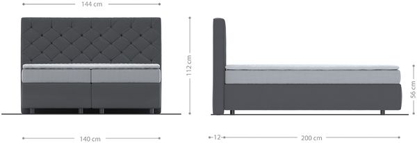 Boxspringbett Dream-Great Mikrofaser Anthrazit Vintage 140x200 cm mit Matratze und Topper Bild 5