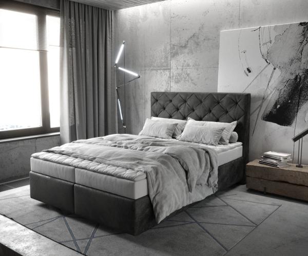 Boxspringbett Dream-Great Mikrofaser Anthrazit Vintage 140x200 cm mit Matratze und Topper
