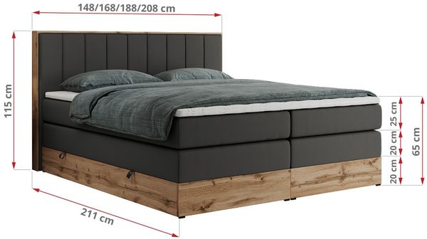Boxspringbett BELLISSIMO KING, Doppelbett mit Multipocket-Matratze, Polsterbett mit Kopfstütze - 180 x 200 cm - Dunkelgrau Kunstleder - H3 Bild 5