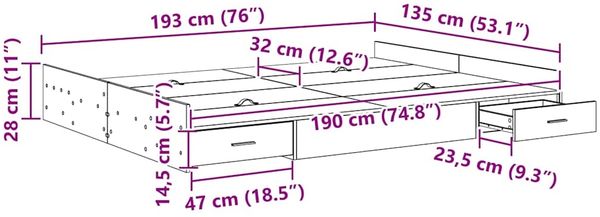 vidaXL Aufbewahrungsbettgestell Beton Grau 135 x 190 cm Holzwerkstoff 3335320 Bild 11