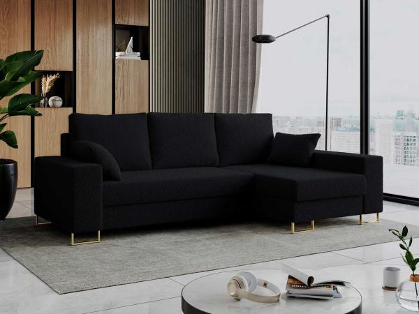 Ecksofa mit Schlaffunktion L-Form mit Bettkasten - DORIAN-Non - Schwarz Boucle