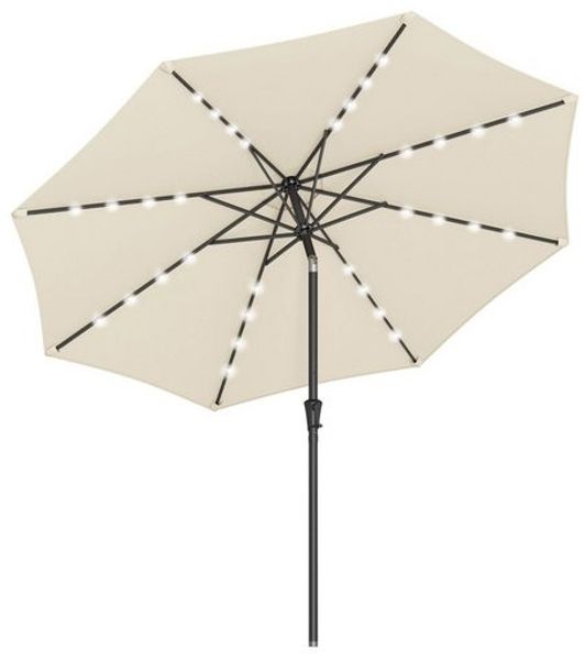 Songmics Sonnenschirm mit LED-Solar-Beleuchtung, beige, Ø300cm