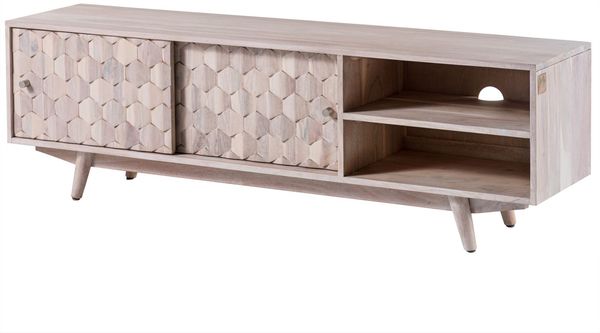 TV-Board Akazie 145x35x45 weiß lackiert MOSAYK #201
