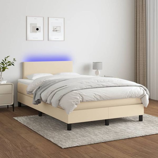 Boxspringbett mit Matratze & LED Stoff Creme 120x200 cm, Härtegrad: H2 [3132986]