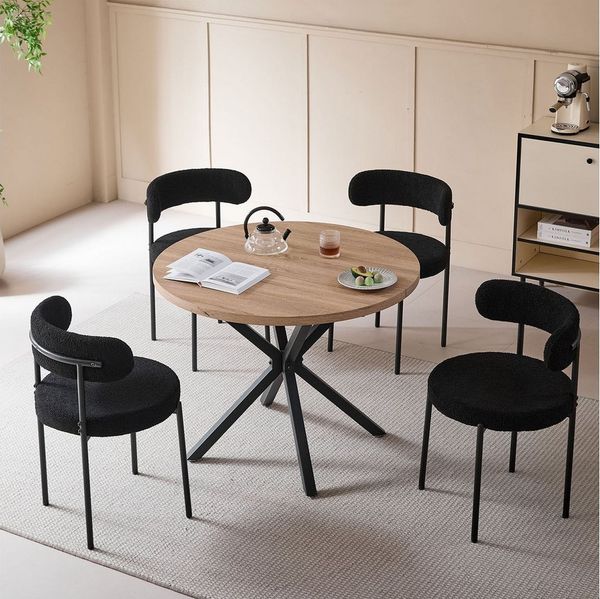 GrandCA HOME Esszimmerstuhl 4er Set Esszimmerstuhl, Moderner Gepolsterter Küchenstuhl (4 St), aus Teddyfellbezug – Schwarz