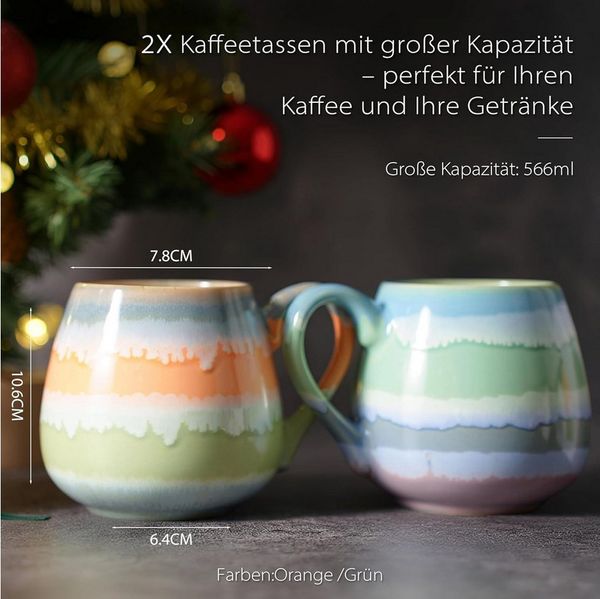 JIWOO Becher 2 Stk 566ml Handgefertigte Kaffeebecher Geschenk-set Tassen Teebecher, 2-tlg, Keramik, Handgefertigt Kafeeservice Mikrowellen- und spülmaschinenfest