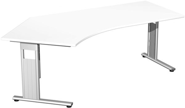 Schreibtisch 135° 'C Fuß Flex' links, 216,6x113 cm, Weiß / Silber
