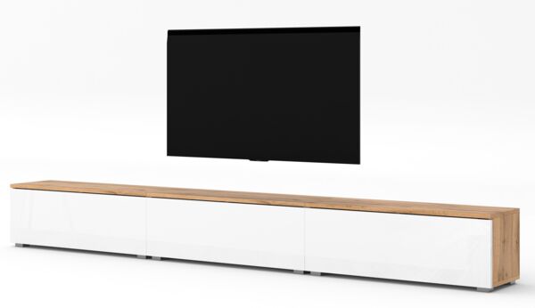 AX LIVING Lowboard 3x100cm Loriano TV Board Eiche Wotan/weiß Hochglanz