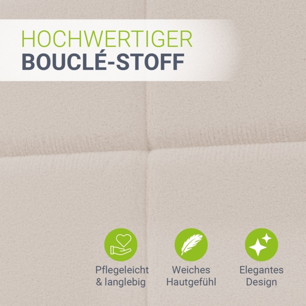 Juskys Polsterbett Florenz 180x200 cm – Bouclé, modernes Bett mit Kopf- & Fußteil, stabilem Holz- & Metallrahmen, Lattenrost, 500 kg Tragkraft – Beige Bild 4