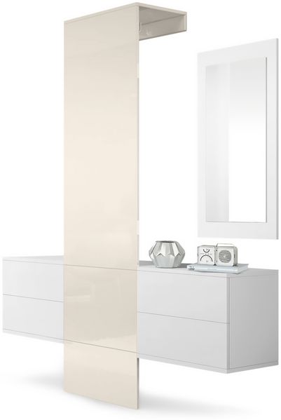 Garderobe Wandgarderobe Carlton Set 3, Korpus in Weiß matt / Paneel in Creme Hochglanz