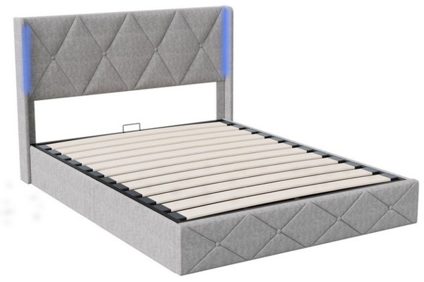 PXloue Polsterbett LED hydraulisches Doppelbett, Stauraumbett,mit Lattenrost und bettkasten,160x200 cm Bild 4