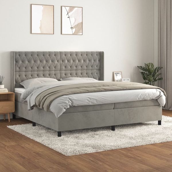 vidaXL Polsterbett mit Matratze Hellgrau 200x200 cm Samt, Härtegrad: H2 [3132879]