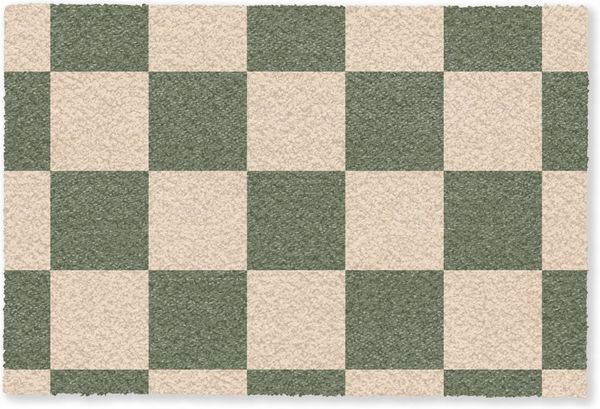 MuchoWow Fußmatte Schachbrettmuster - Grün - Beige - Blöcke, Rechteckig, innen Schmutzfangmatte, Tür, Schmutzfänger Flur, Teppich 60x40 cm