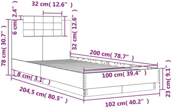 vidaXL Bettgestell mit Kopfteil Schwarz 100x200 cm Holzwerkstoff 3209934 Bild 6