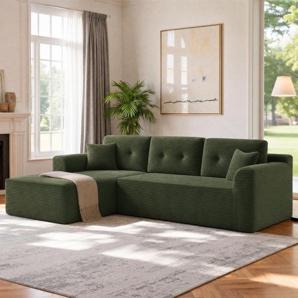 VASAGLE Ecksofa, modulares Sofa 242 cm breit, vakuumverpackt, Schlafsofa, Keine Montage erforderlich, mit großer Chaiselongue Links, für Wohnzimmer, Gästezimmer, waldgrün LCS183C101