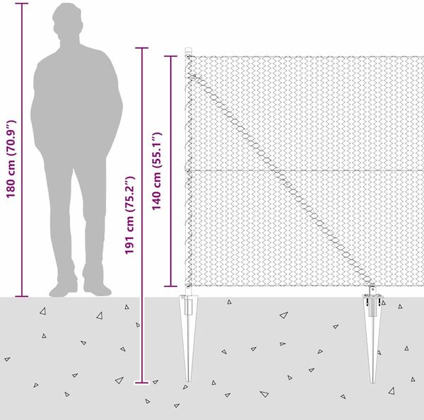 vidaXL Sechseckiger Zaun mit Pfosten 50 x 1,4 m Grau Netz 3353280 Bild 12