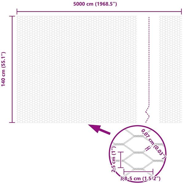 vidaXL Sechseckiger Zaun mit Pfosten 50 x 1,4 m Grau Netz 3353280 Bild 11