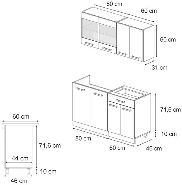 Singleküche R-Line Rot Hochglanz/Weiß 140 cm ohne Arbeitsplatte Vicco Bild 3