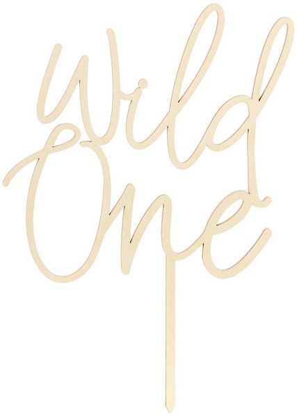 partydeco Tortenstecker, Cake Topper Wild One aus Holz 22cm Geburtstagsdeko 1 Jahr Natur