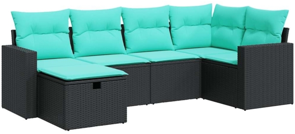 vidaXL 6-tlg. Garten-Sofagarnitur mit Kissen Schwarz Poly Rattan 3325383