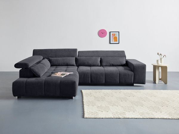 COTTA Ecksofa Orion L-Form, mit Ottomane, inklusive verstellbarer Kopfstützen und 5 Nierenkissen