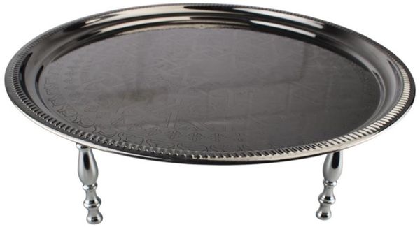 Metalltisch/Präsentationstablett mit Füße - Silber ø50 cm