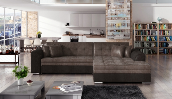 ELTAP 'Sorento', Ecksofa, Eckcouch, Braun / Braun, 78 x 194 x 296 cm, Rechts Bild 2