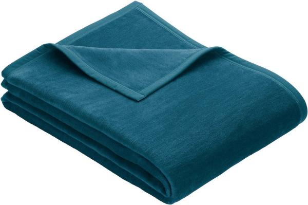 Ibena Porto Decke 150x200 cm – Baumwollmix weich, warm & waschbar, Kuscheldecke petrol einfarbig