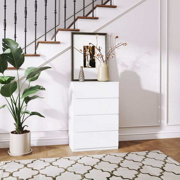HOMCOM Kommode Schubladenschrank Sideboard mit 4 Schubladen (Beistellschrank, 1 St, Büroschrank), für Wohnzimmer, Schlafzimmer, Weiß, 55 x 33 x 80 cm