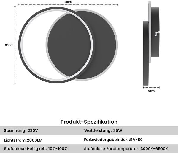 ZMH LED Deckenleuchte Wohnzimmer Dimmbar Moderne Deckenlampe mit Fernbedienung für Flur Bild 3