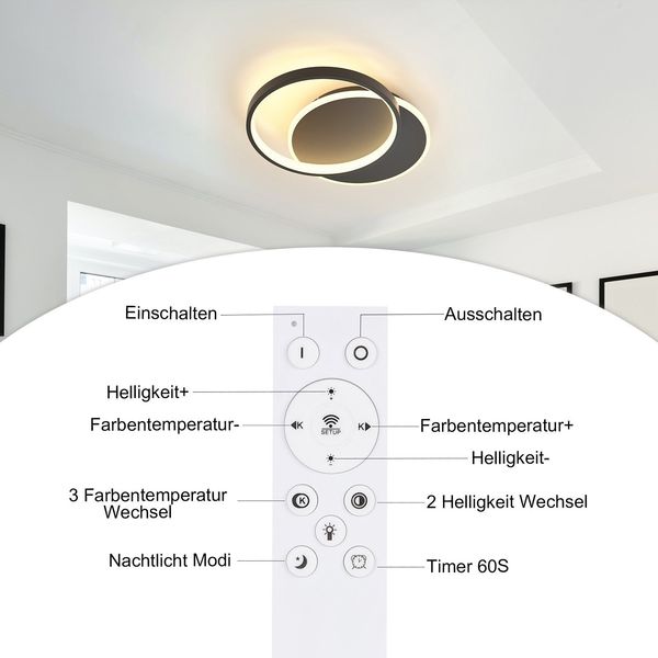 ZMH LED Deckenleuchte Wohnzimmer Dimmbar Moderne Deckenlampe mit Fernbedienung für Flur Bild 5