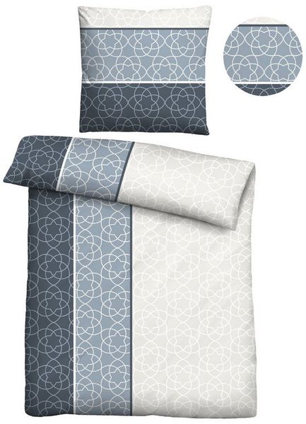 Traumhaft schlafen - Castell - Markenbettwäsche Feinbiber Bettwäsche 0301109 LÄNGSMUSTER, taubenblau, 1x 135x200 cm + 1x 80x80 cm