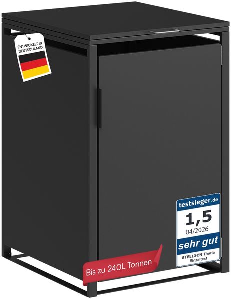STEELSØN 'Thoria' Mülltonnenbox 1er je 240 Liter, graphitschwarz, Mülltonnenverkleidung aus Stahl, wetterfest, 116x80x69 cm, Müllbox für 1 Tonne