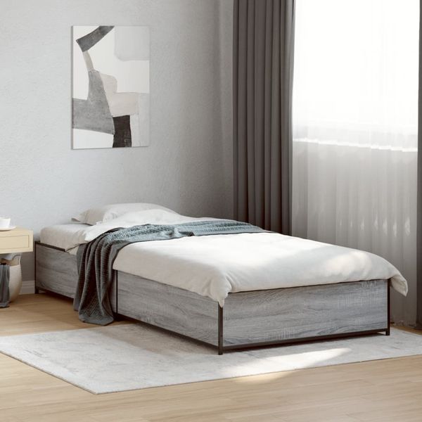 vidaXL Bettgestell Grau Sonoma 90x190 cm Holzwerkstoff und Metall 845119