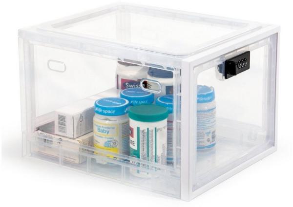 Zedelmaier Aufbewahrungsbox Aufbewahrungsbox abschließbar, faltbar für Medikamente und mehr (1 St, STOS1), stapelbar, für Handys, Süßigkeiten, Snack, Persönlicher Safe