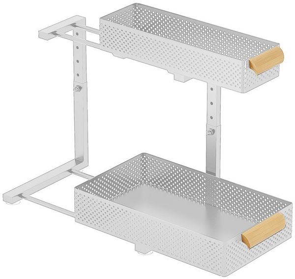 GarveeMore Küchenorganizer-Set 2 Layer CarbonStahl Küchenspüle Rack Schrank Schieben Ziehen Schublade, 41x39x31cm Gewürze Flasche geschichtet Lagerregal Badezimmer Organizer