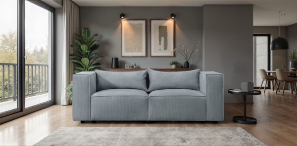 Sofa Designersofa NEVIO 2-Sitzer in Stoff Lincoln Graublau