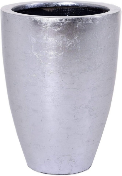 VIVANNO Bodenvase Fiberglas OPALA Rund, Silber Blattoptik Hochglanz 32x44 cm