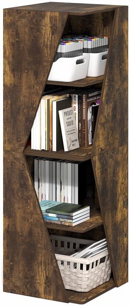 Furinno ECON Bücherregal, stapelbares 2-in-1-Bücherregal, 4-stöckiges Eckregal mit Ablagefläche, für Wohnzimmer, Schlafzimmer, Homeoffice, Amber Pine