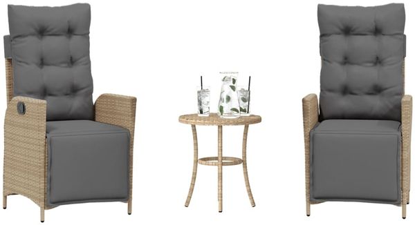 vidaXL 3-tlg. Bistro-Set mit Kissen Beigemischung Poly Rattan 365301