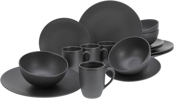 CreaTable 23145 Kombiservice Soft Touch Black für 4 Personen, Steinzeug, schwarz (1 Set, 16-teilig)