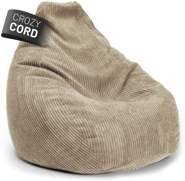 Lumaland 'GIANT' Sitzsack, Stabile Lehne, verdeckter Reißverschluss, Cord Beige, 100 x 132 x 96 cm