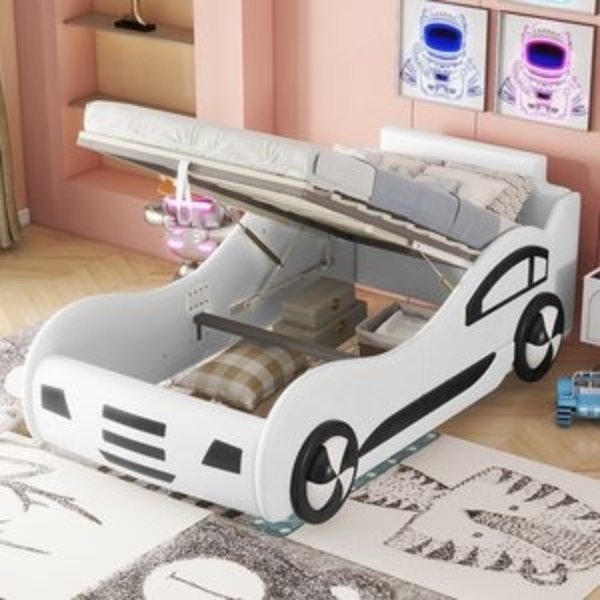 Flieks Autobett, Hydraulisches Kinderbett Spielbett mit Stauraum 90×200cm Kunstleder Bild 6