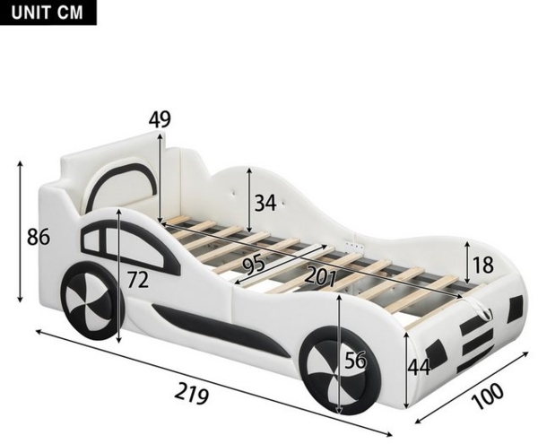Flieks Autobett, Hydraulisches Kinderbett Spielbett mit Stauraum 90×200cm Kunstleder Bild 4