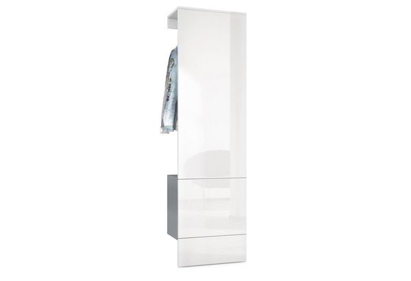 Garderobe Carlton Set 5, Wandgarderobe aus Flur-Paneel mit Kleiderstange & Wandschrank, Anthrazit matt/Weiß Hochglanz (52 x 193 x 35 cm)